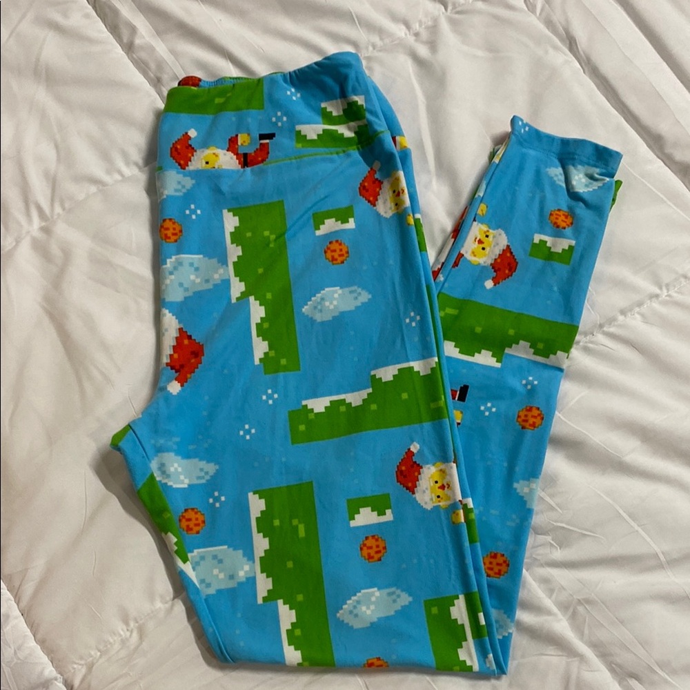 LuLaRoe Blue Santa and Snowflake Leggings